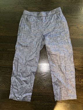 Theory Heathered Blue Linen Viscose Blend Pants Elastic Waist Size 6 Comfy